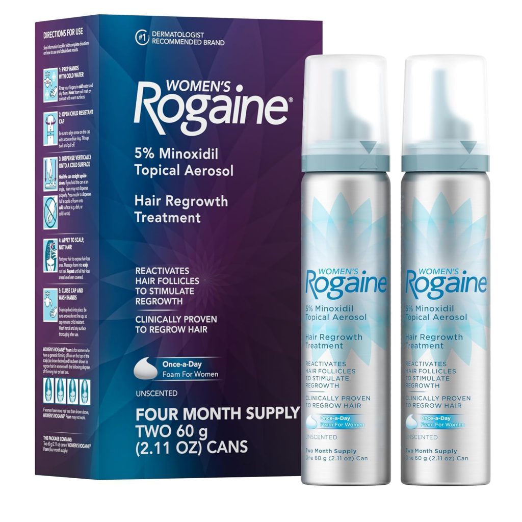 Rogaine Women's 5% Minoxidil Foam, Topical Once-A-Day Hair Loss Treatment for Women to Regrow Fuller, Thicker Hair