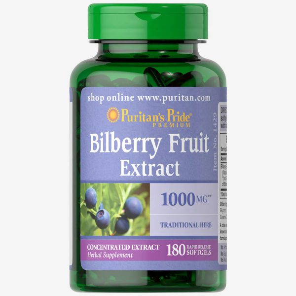 美國 Puritans Pride 藍莓素 Bilberry 山桑子 護眼明目 180 粒 超高份量每粒 1000mg Bilberry (4:1 extract 250mg Bilberry 提取物)